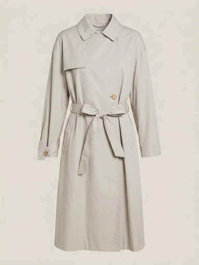 A digitalized camel trench coat, background removed and tagged